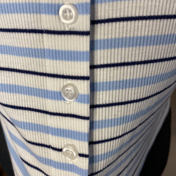 FadedRose Blue/White Striped Collared Top Size Large. SHEIN Blue and White - Picture 5 of 9